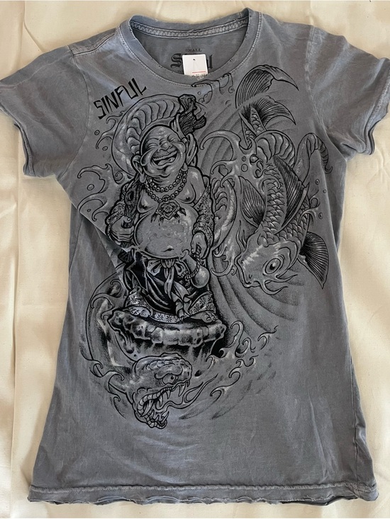 Sinful Tops - Sinful Gray Short Sleeve Tee with Black Graphic